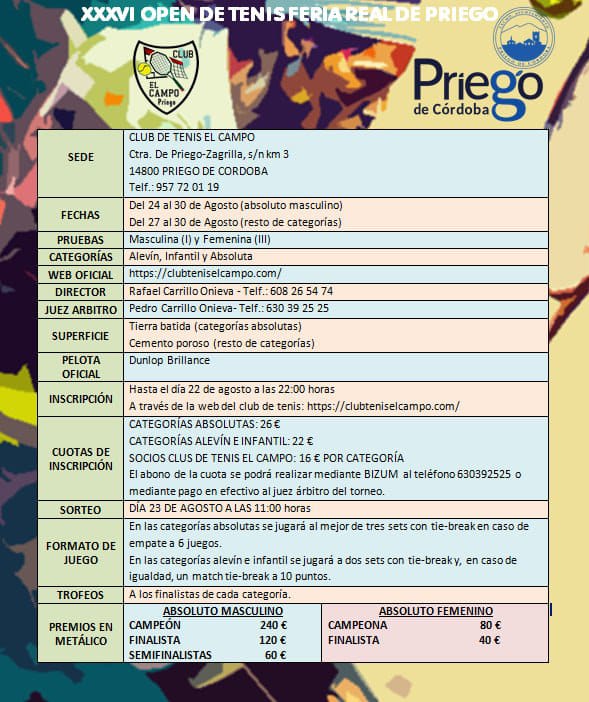 Informaci&oacute;n del torneo